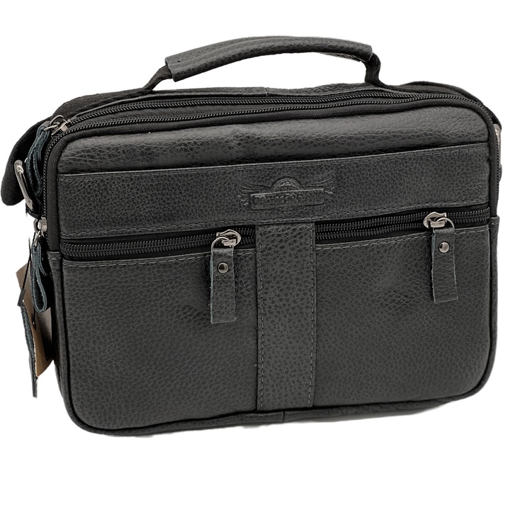 Geanta De Umar Barbati Dreptunghiulara, Micutz®, Piele Naturala De Bovina, Negru, 25 X 18 X 7 Cm