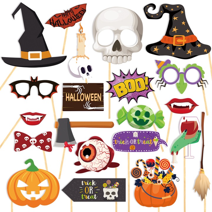 Set 40 accesorii recuzita foto Halloween, QttvbTna, plastic, multicolor, 25x19.5x0.5cm