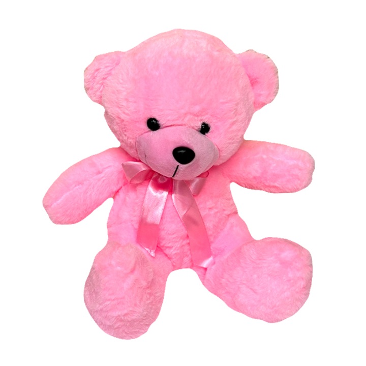 Ursulet de plus Tobi, cu fundita, Inaltime 24 cm, Roz