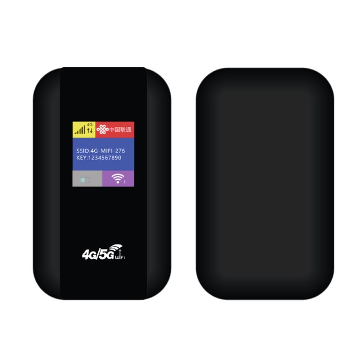 4G джобен Wi-Fi модем ambrasmart, черен, с батерия и слотове за карти, множество връзки, екран