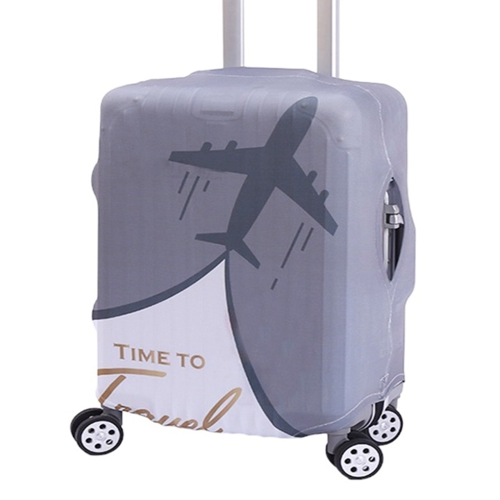 Husa elastica NINI pentru protectie Troler sau Valiza, Marimea M ajustabila, model TIME TO TRAVEL AK4823