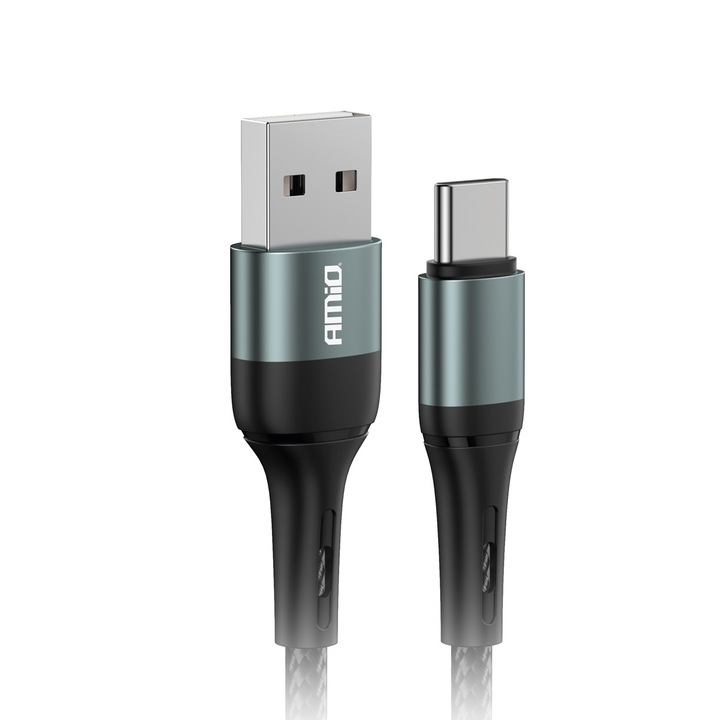 Кабел за зареждане Type-C USB 3A 200см сиво-черен