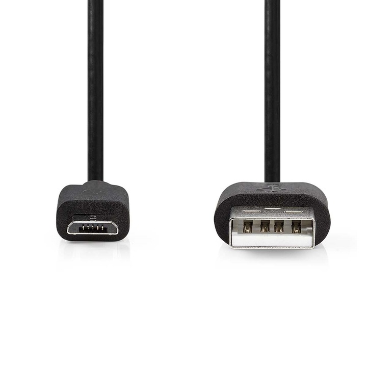Kábel USB 2.0 USB-A dugó - Micro USB dugasz, 2 m, fekete, Nedis