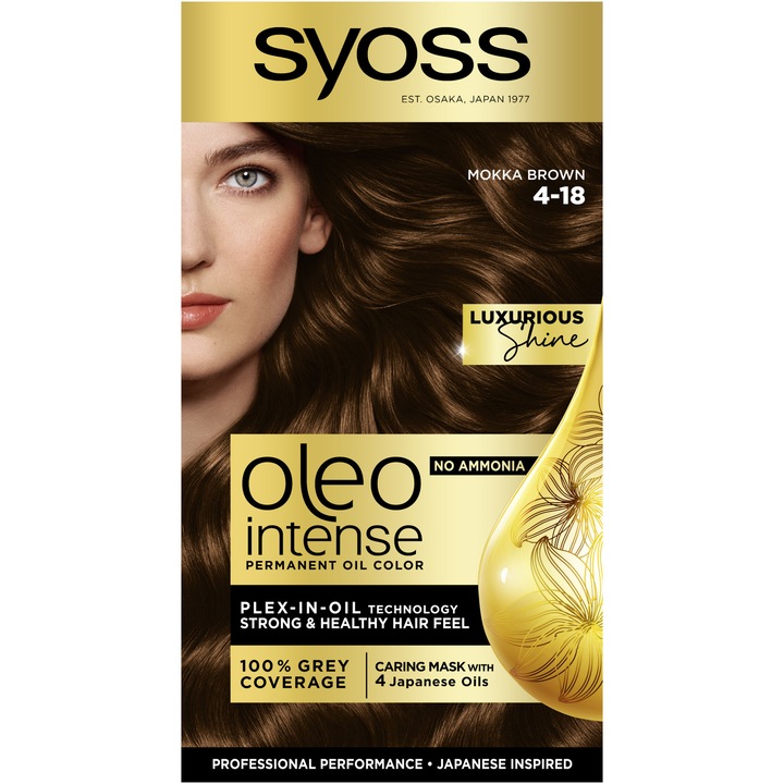 Vopsea de par permanenta fara amoniac Syoss Color Oleo Intense 4-18 Saten Mokka, 115 ml