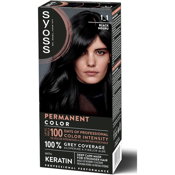 Vopsea de par permanenta Syoss Color Baseline 1-1 Negru, 115 ml