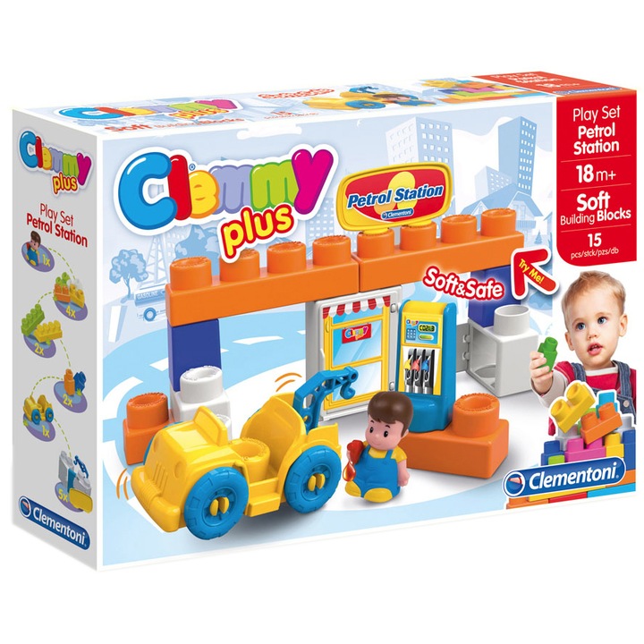 Clemmy Plus puha építőkocka készlet és benzinkút