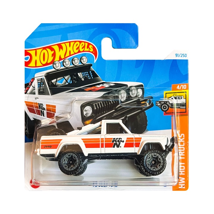 Hot Wheels metál autó, '73 Jeep J10, 1:64, fehér