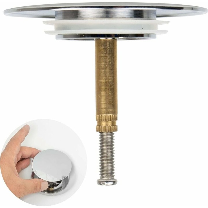 Dop de cada, Ø 72 mm, cu etansare dubla, reglabil pe inaltime, dop universal pentru cada, dop pentru lavoar, din alama calita cu finisaj cromat, scurgere cada antirugina