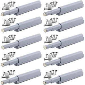 Set 10 incuietori magnetice push-to-open pentru mobilier, plastic, gri, ajustabile 1-4mm