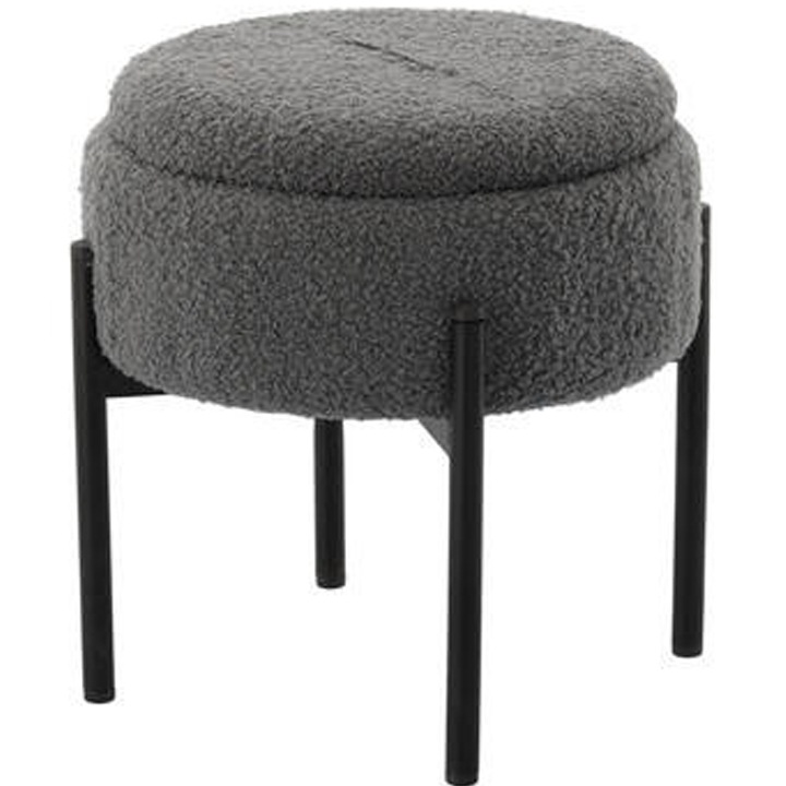 Gyerek puff, kerek, tárolóhellyel, max. 50 kg, kompakt, 31x28 cm, vidám design, szürke