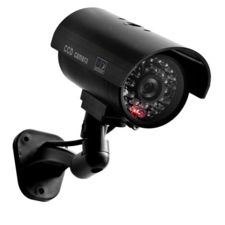 Фалшива камера за наблюдение, външна/вътрешна, водоустойчива, с мигащ светодиод, черна