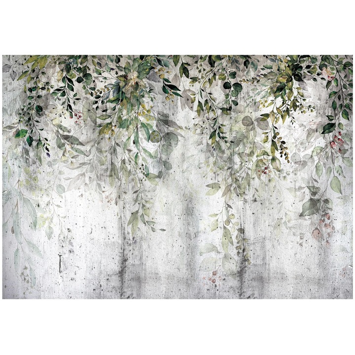 Tapéta Levelek Nature Zöld Beton 150x105 cm, Dekoratív, Fal, Nappali