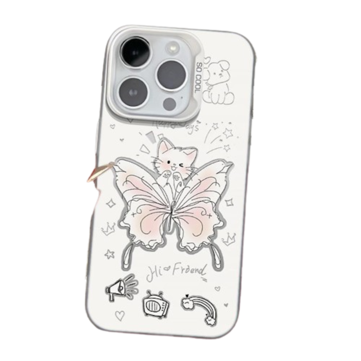 Husa telefon, protectie la cadere, stil desenat manual, animale si fluturi, pentru iPhone 12ProMax