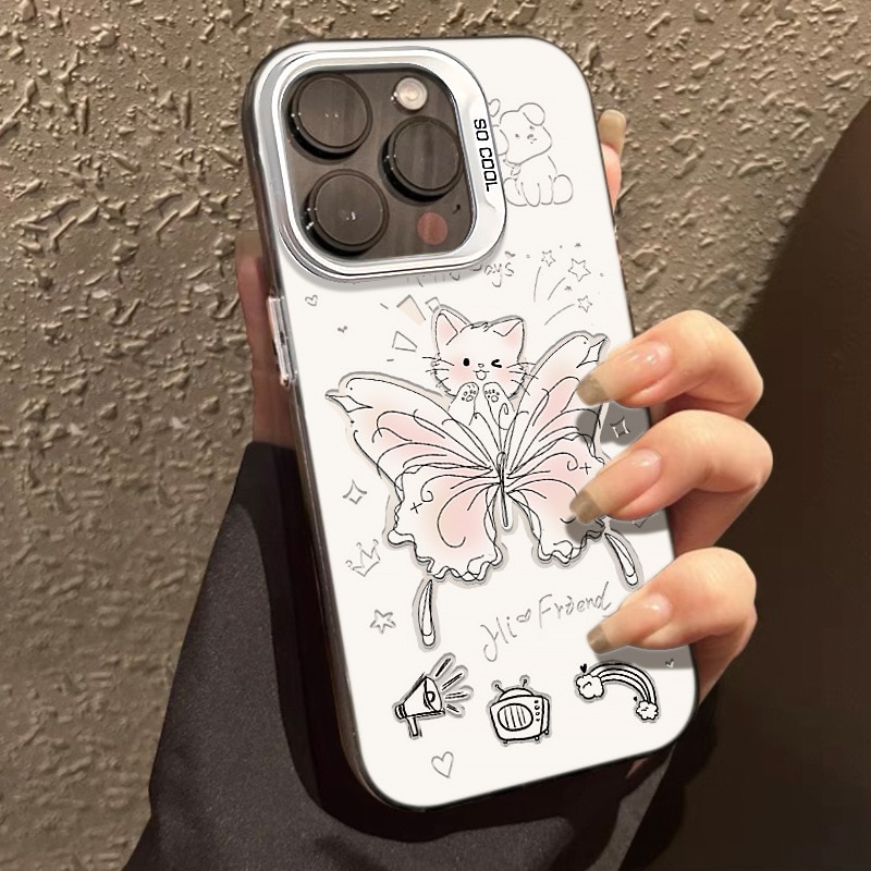 Husa telefon, protectie la cadere, stil desenat manual, animale si fluturi, pentru iPhone 12ProMax