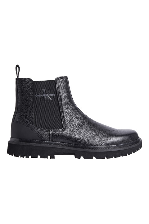 CALVIN KLEIN JEANS, Ghete Chelsea de piele cu segmente de piele, Negru