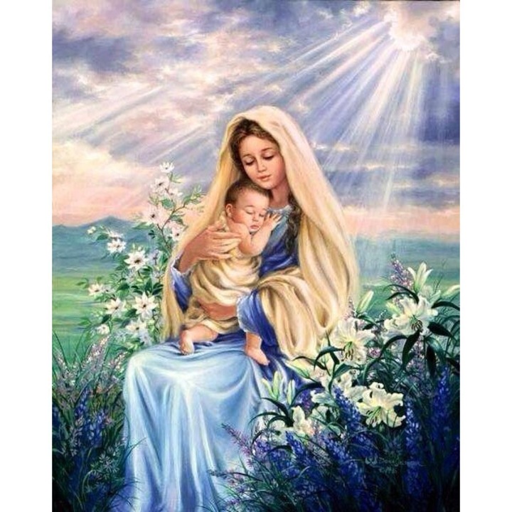 Set de Artizanat Norimpex, Mozaica cu Diamante, "Sfanta Fecioara cu Pruncul in Gradina", 30x40cm