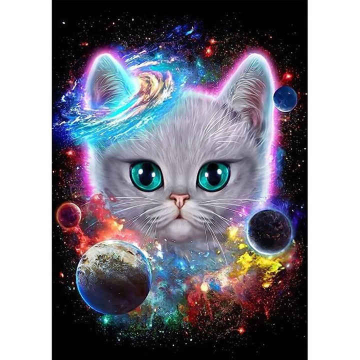 Set de Artizanat Norimpex, Mozaic cu Diamante, Motiv Cosmic Cat, 30x40cm