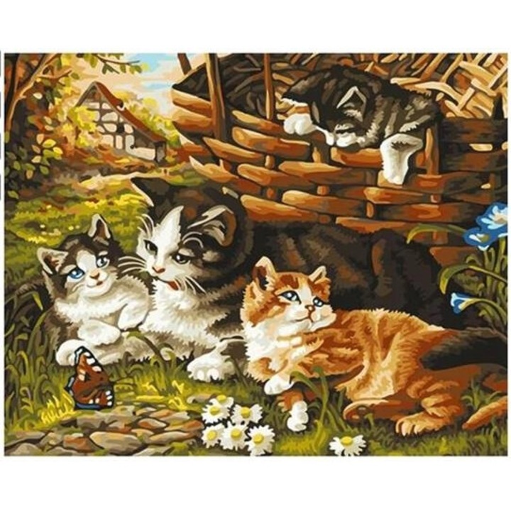 Set broderie cu diamante, Norimpex, Familie de Pisici, 30x40cm, Multicolor