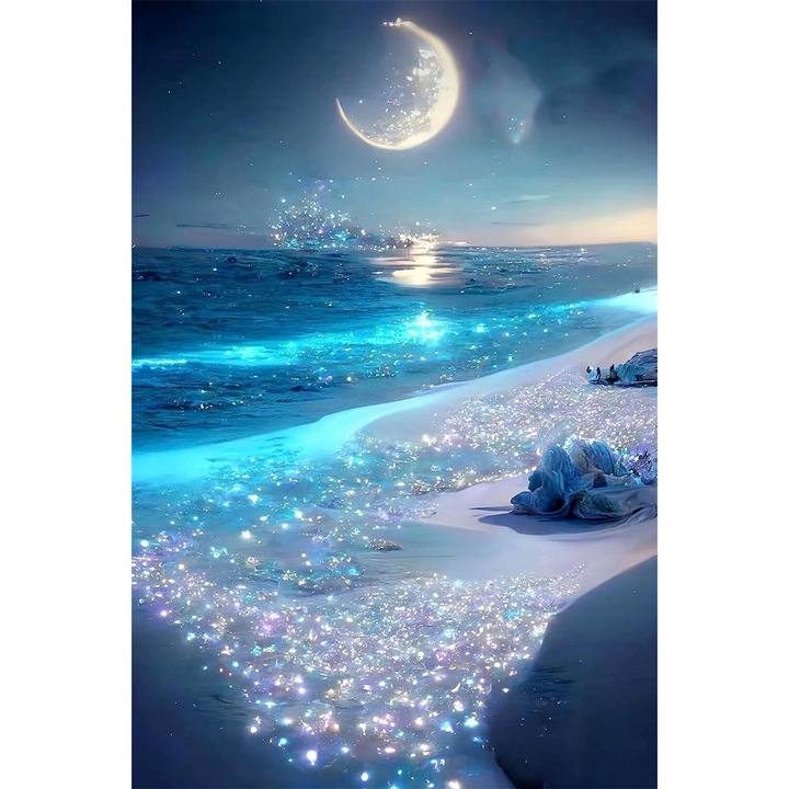 Set de broderie cu diamante, Norimpex, Tema Luna, 30x40cm, Multicolor