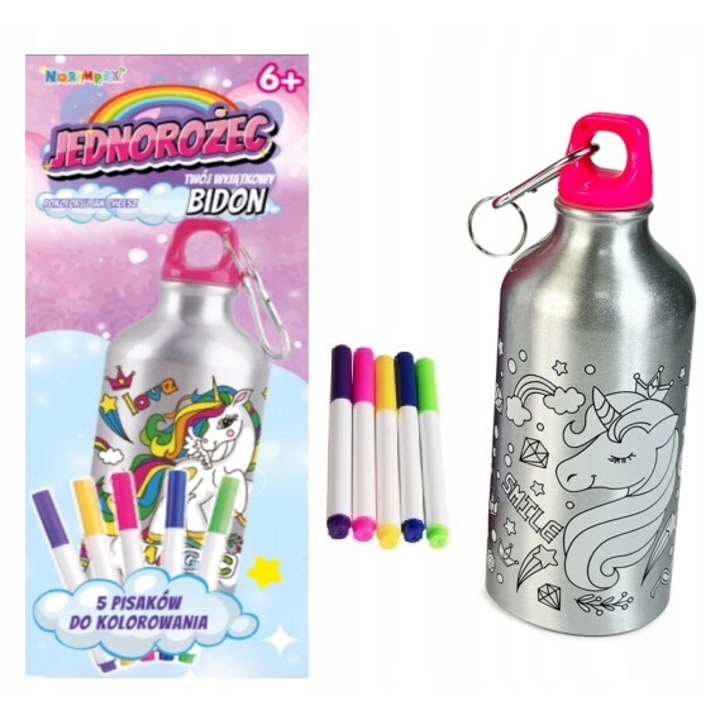 Set Creativ pentru copii, Norimpex, Bidon metalic de decorat, Accesorii incluse, 500 ml, Multicolor
