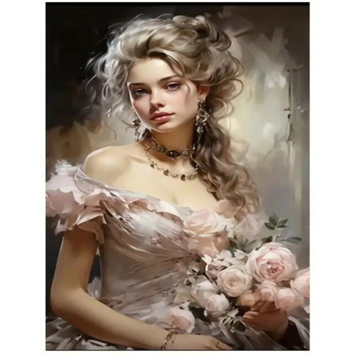 Mozaic cu Diamante, Norimpex, Femeie cu Buchet, 30x40cm