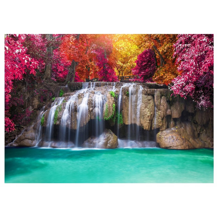 Fototapet Cascada 3D Natura Peisaj Padure 350x250 cm, Decorativ, Perete, Living