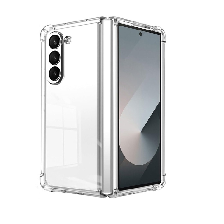 Husa protectie compatibila cu Samsung Galaxy Z Fold 6, Antisoc, Premium Quality, transparenta din silicon si policarbonat, 2 piese, ISAG
