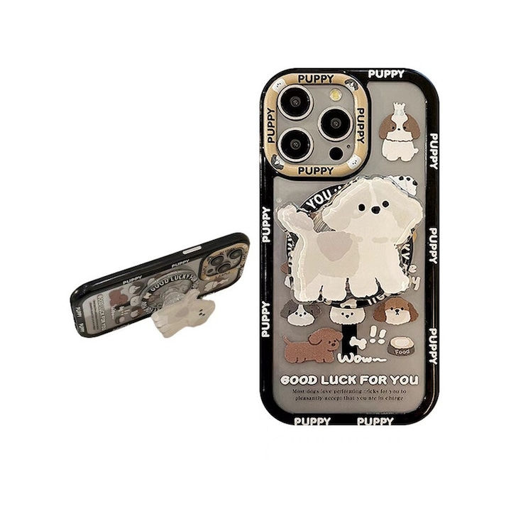 Husa telefon, graffiti caine, suport magnetic detasabil, protectie la cadere, pentru iPhone 15ProMax