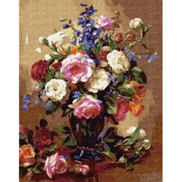 Set diamentata Norimpex, 30x40cm, buchet cu trandafiri in vaza