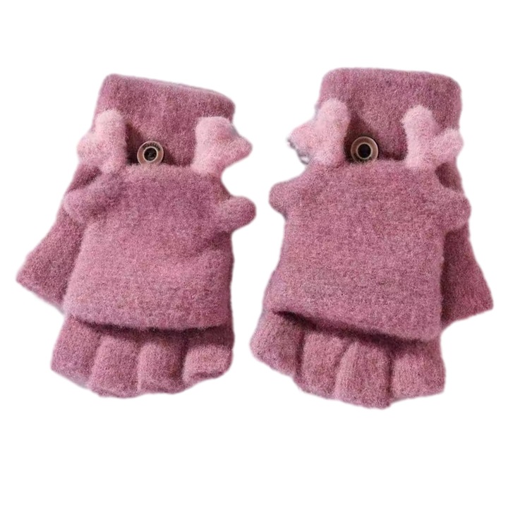 Manusi pentru copii AMRINUGL, Lana, Roz, 8-16 ani