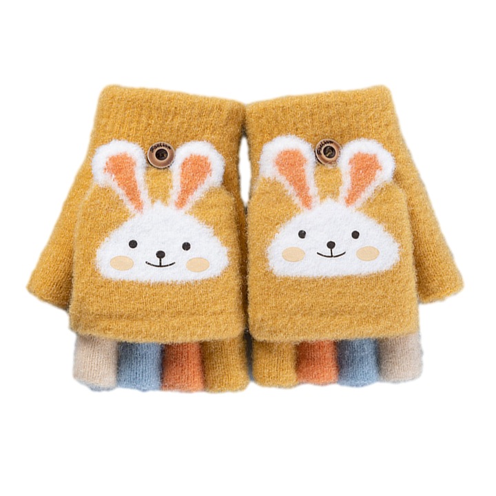Manusi fara degete pentru copii, manusi de iarna convertibile, galbene