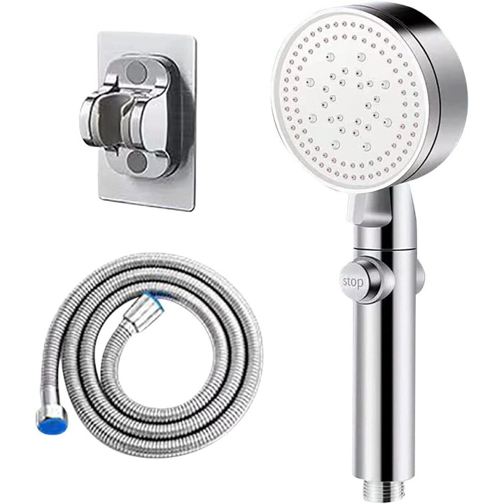 Комплект душ колона с 5 режима на пръскане, AYSTOAYS, технология за пестене на вода, 245x90x38mm, маркуч 150cm, Сребрист