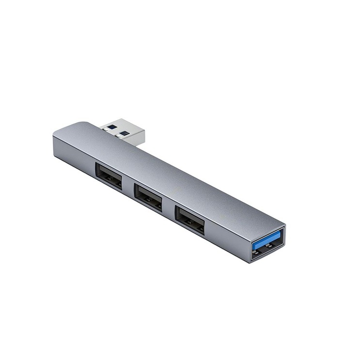 Hub USB 4 Porturi, Transfer Rapid, Carcasa Aluminiu, Gri Arctic, 13.5x7.8x0.7cm