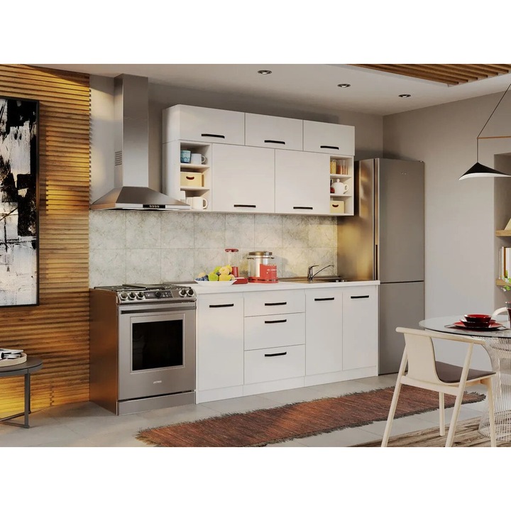 Set Mobila Bucatarie, Fog, 17, Alba, 180 cm, Pal Melaminat