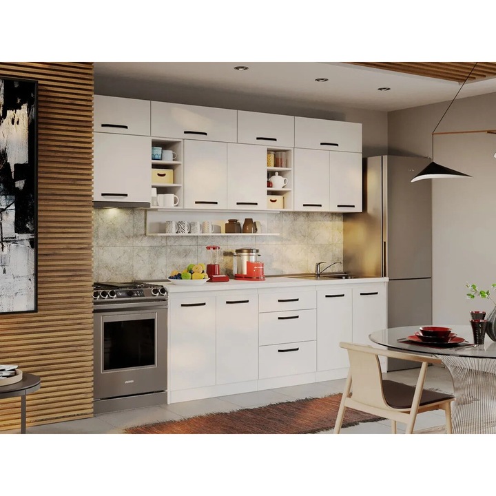 Set Mobila Bucatarie, Fog, 22, Alba, 280 cm, Pal Melaminat