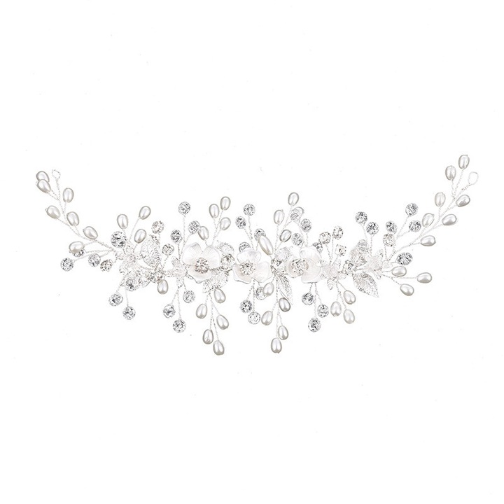 Dekoratív hajcsat kristályokkal és virágokkal, esküvőkre és bankettekre, fehér