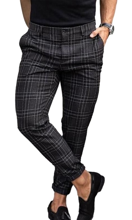 Alkalmi férfi nadrág BGHYHYHI kockás poliészter fekete, L INTL