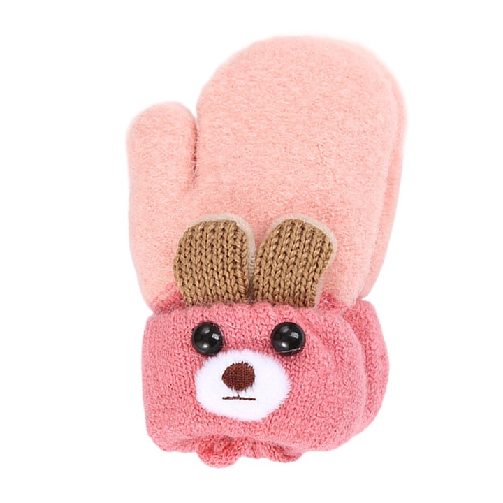 Manusi copii, AMRINUGL, lana tricotata, cu snur pentru prindere, multicolor