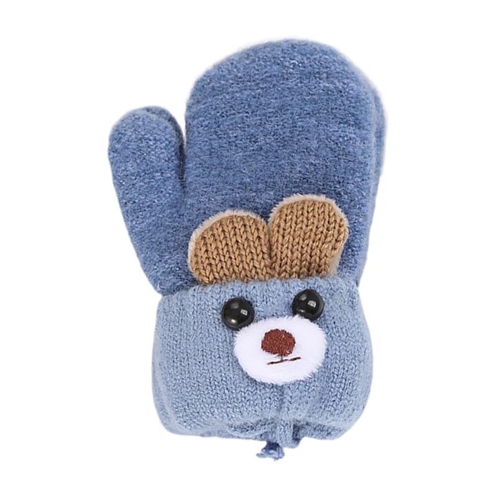 Manusi pentru copii, AMRINUGL, Lana tricotata, Albastru, 0-3 ani