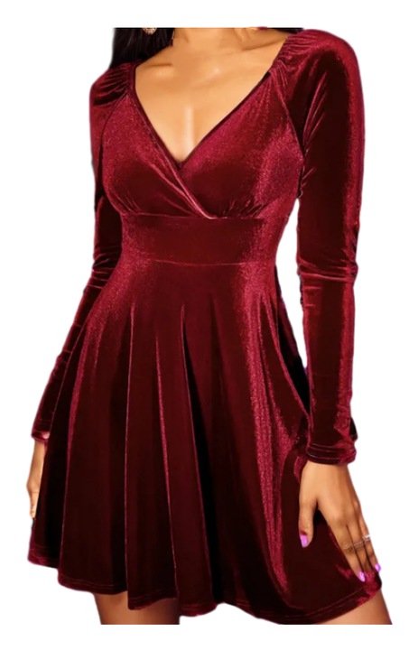 Rochie de seara, BGHYHYHI, Catifea, Rosu, L INTL