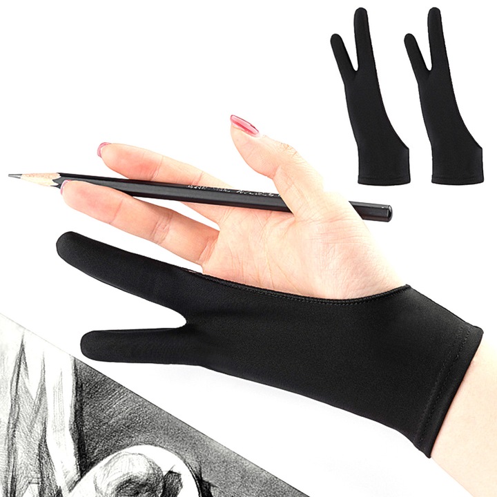 Set 2 manusi pentru desen pe tableta grafica BGHYHYHI, nylon/spandex, negru, M