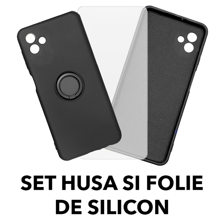 Защитен комплект за Xiaomi Redmi 13C 4G, цветен пръстен и капак от фолио, устойчив силикон, микрофибър, против надраскване, против удар, 360 метален пръстен, защита на камерата, повдигнати ръбове, черен