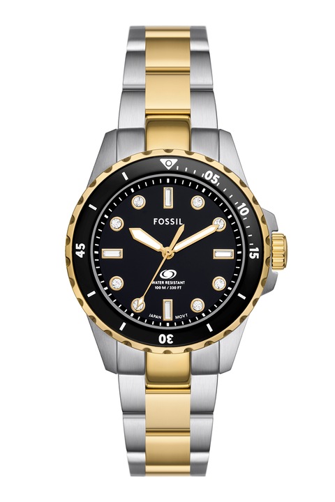 Fossil, Двуцветен часовник Blue Dive от неръждаема стомана, Сребрист, Златист