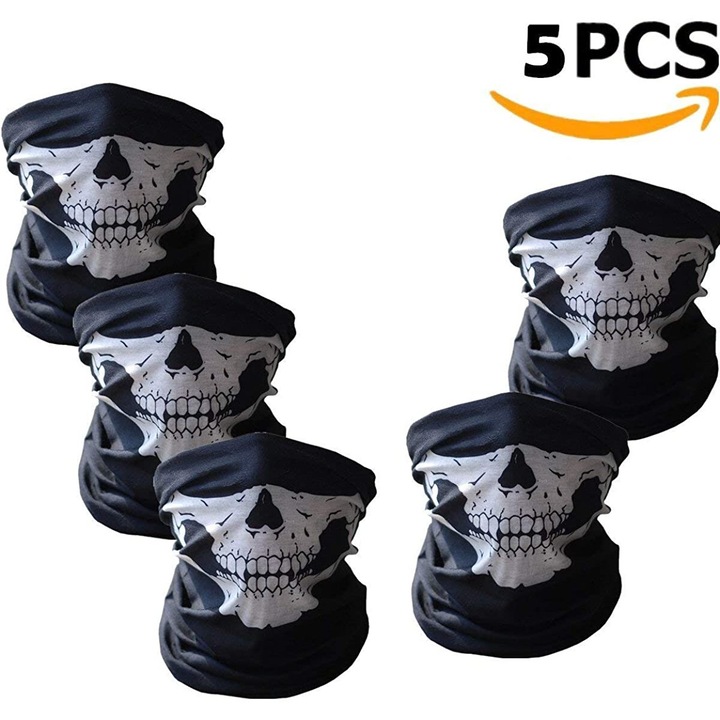 Set 5 Masti Halloween BGHYHYHI, Craniu, Poliester, Negru/Alb