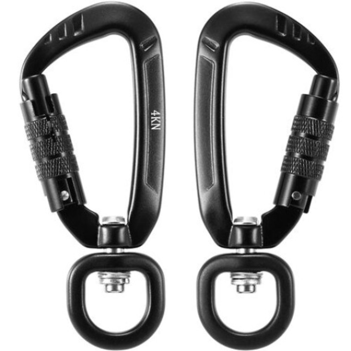Карабинер QttvbTna, алуминий, комплект от 2 бр., черен, 4x8.5cm