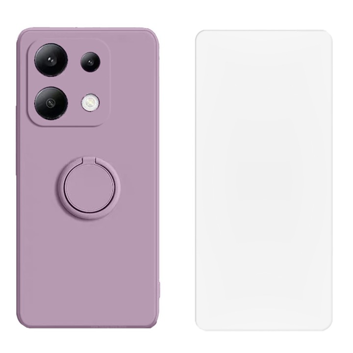 Защитен комплект за Xiaomi Redmi Note 13 Pro 5G, цветен пръстен и капак от фолио, устойчив силикон, микрофибър, против надраскване, против удар, 360 метален пръстен, защита на камерата, повдигнати ръбове, лилав