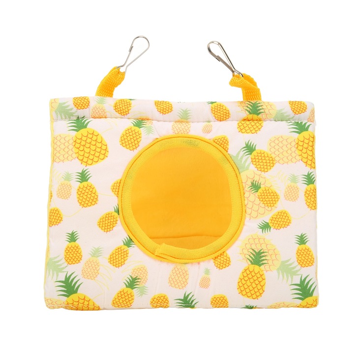 Hamac pentru papagali, BGHYHYHI, model ananas, poliester, 2 carlige, multicolor