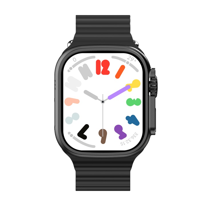 Set Smartwatch Unisex, Rezistent la apa, 7 Curele, Carcasa de protectie + Casti, Ecran 2.02 inch, Incarcare wireless, Multicolor