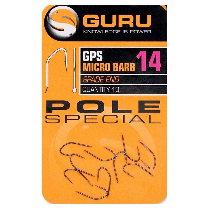 10 darabos horogkészlet, horgász, Guru, GPS mikro szakállas, ásóvégű, speciális, 20-as méret