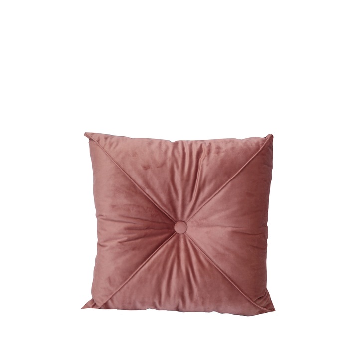 Perna Decorativa Puffet din Catifea Roz, Patrata, 40x40Cm